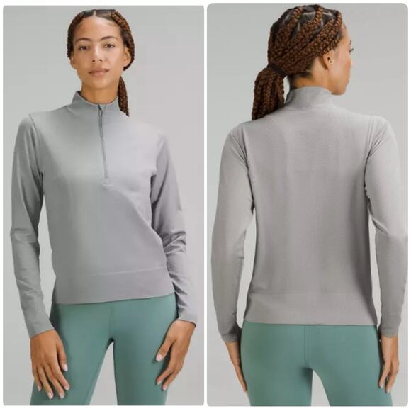 LULULEMON Swiftly Relaxed Half Zip Long Sleeve Top Size 12 Gull Grey/White - Picture 1 of 12